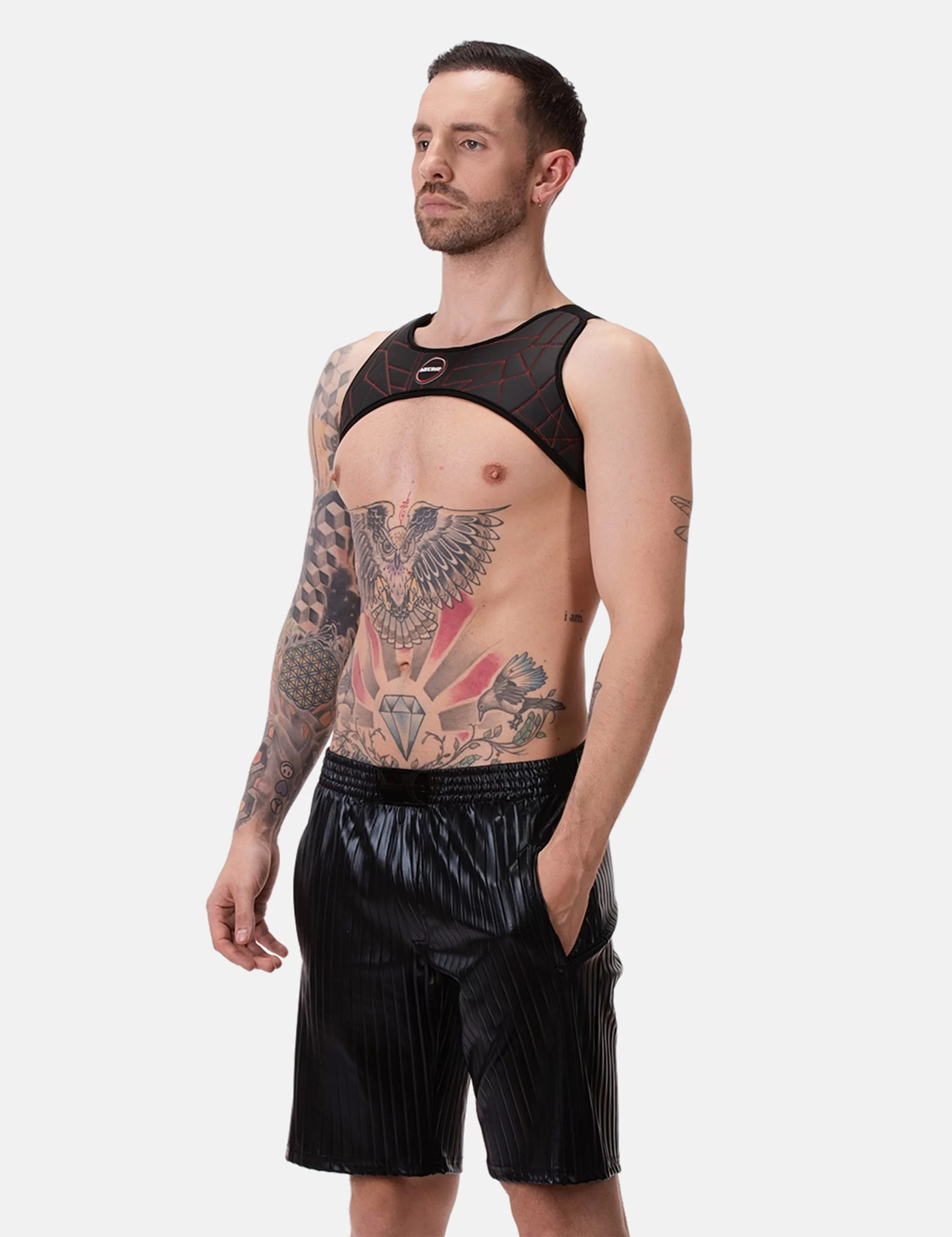 Pleated Leather Short Rub - Black
