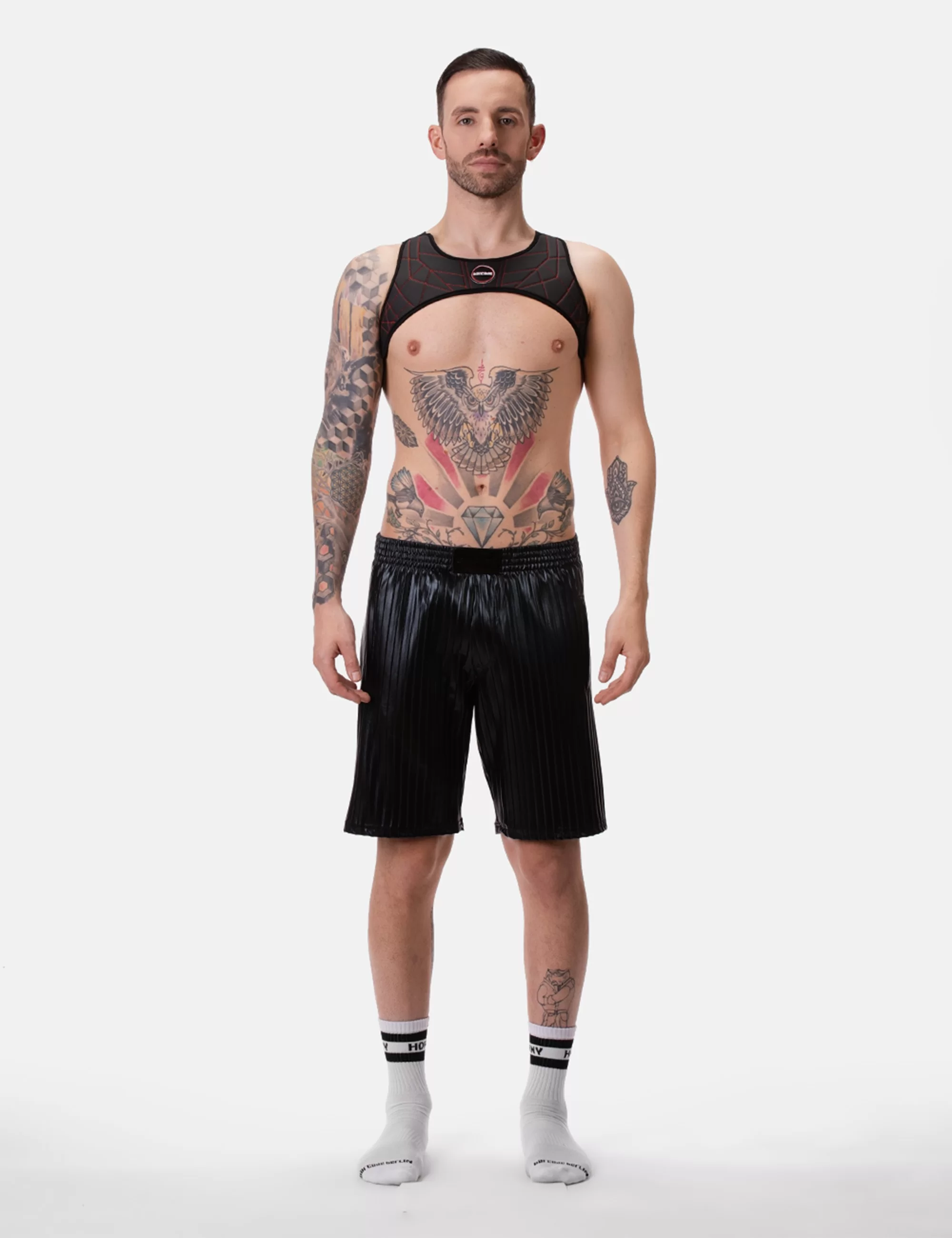 Pleated Leather Short Rub - Black