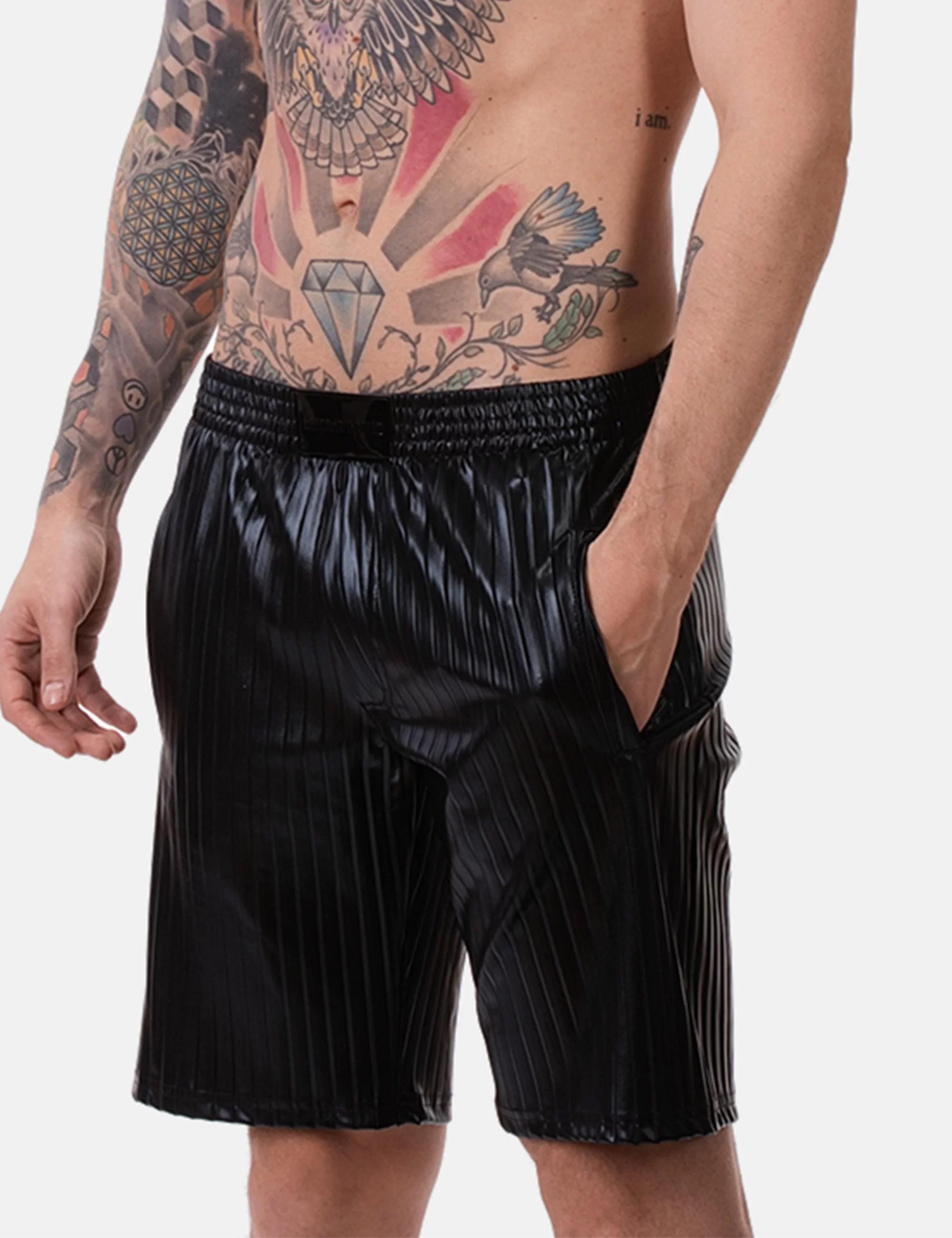 Pleated Leather Short Rub - Black