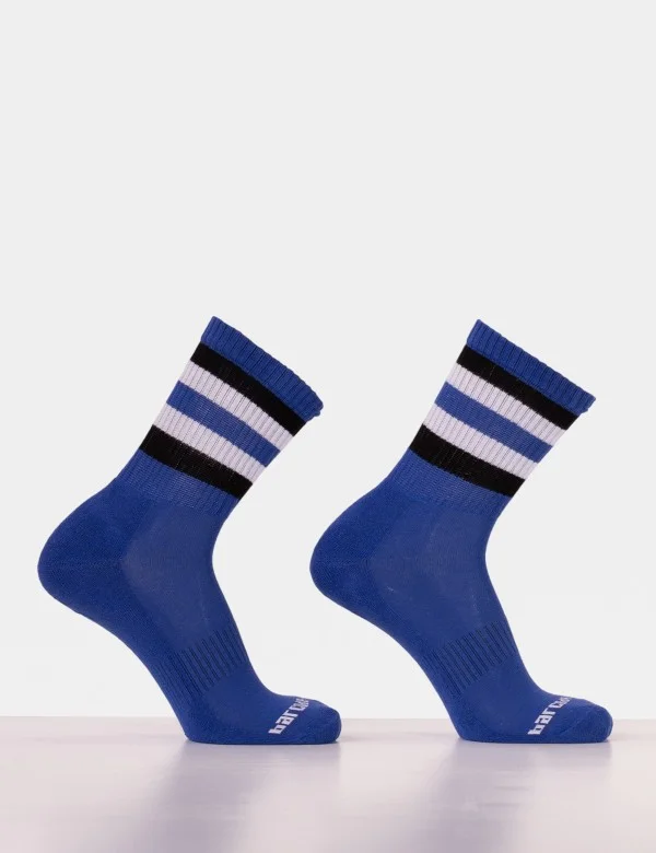 Half Fetish Socks Stripes - Royal-Black-White