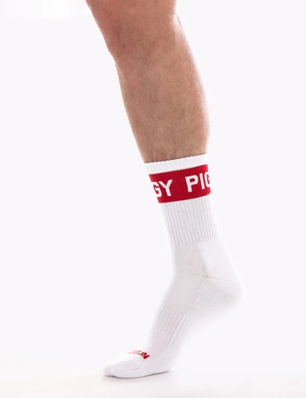 Fetish Half Socks Piggy - White-Red